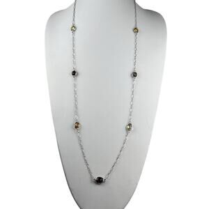 Colore SG Sterling Silver Necklace 36" Gemstone Stations Citrine Smoky Quartz